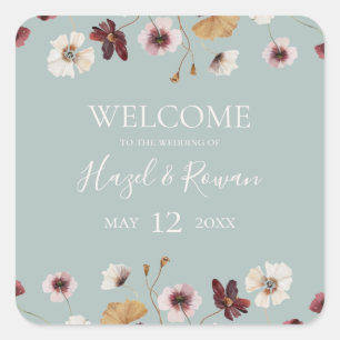 Kupfer-Burgund-Wildblume   Aquamariner Empfang von Quadratischer Aufkleber