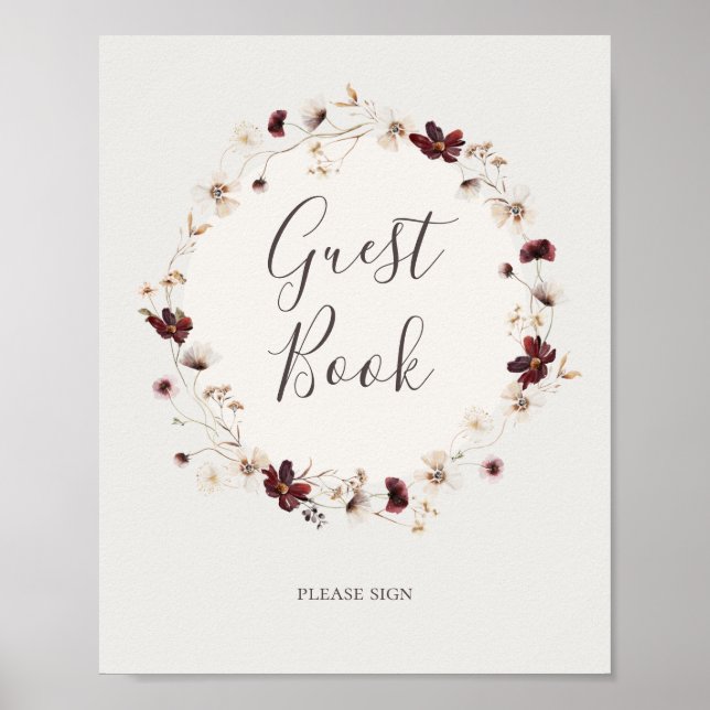 Kupfer-Burgund-Wildblume | Beige Gast Book Sign Poster (Vorne)