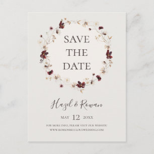 Kupfer-Burgund-Wildblume   Beige Save the Date Einladungspostkarte