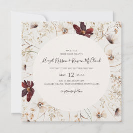 Kupfer-Burgund-Wildblume | Beige Square Wedding Einladung