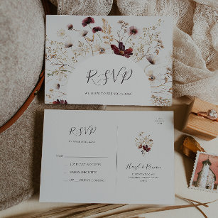 Kupfer-Burgund-Wildblume   Beige Wedding RSVP Postkarte