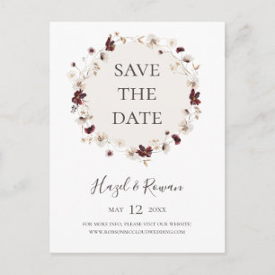 Kupfer Burgundy Wildblume Save the Date Postkarte