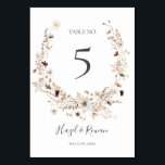 Kupfer Burgundy Wildblume Tischnummer<br><div class="desc">Diese Wildblume aus Kupferbordeauxrot ist perfekt für Ihre klassische, rustikale Bohrost-, Weiß-, Marsala-Hochzeit. Das Design besticht durch einen böhmischen Kranz oder ein Bouquet moderner Aquarellfarben mit lila, roten, grauen und rot-rosa Wildblumen sowie verbrannten Orange- und Goldgrün. Im Design vorgestellt sind Mohn und Gerste. Das Design ist ideal für eine einfache,...</div>