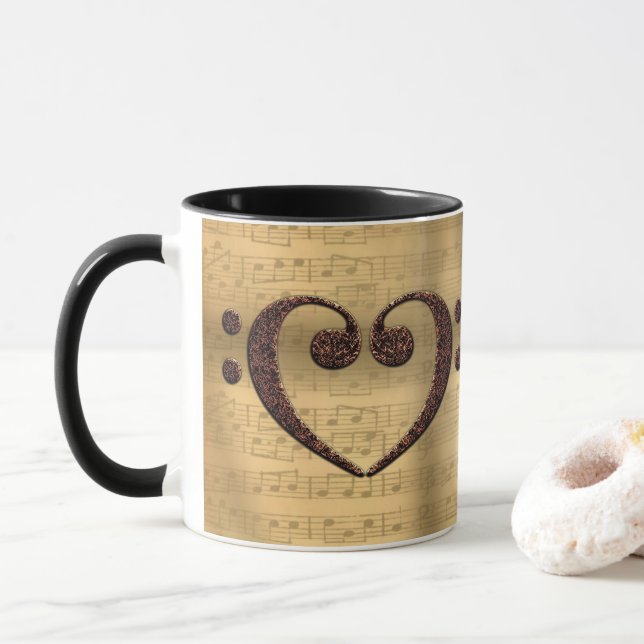 Kupfer Double Bass Clef Heart Music Lover Tasse (Mit Donut)