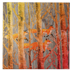 Kupfer Fox Woods auf grauem Stein Herbst Batik Loo Fliese