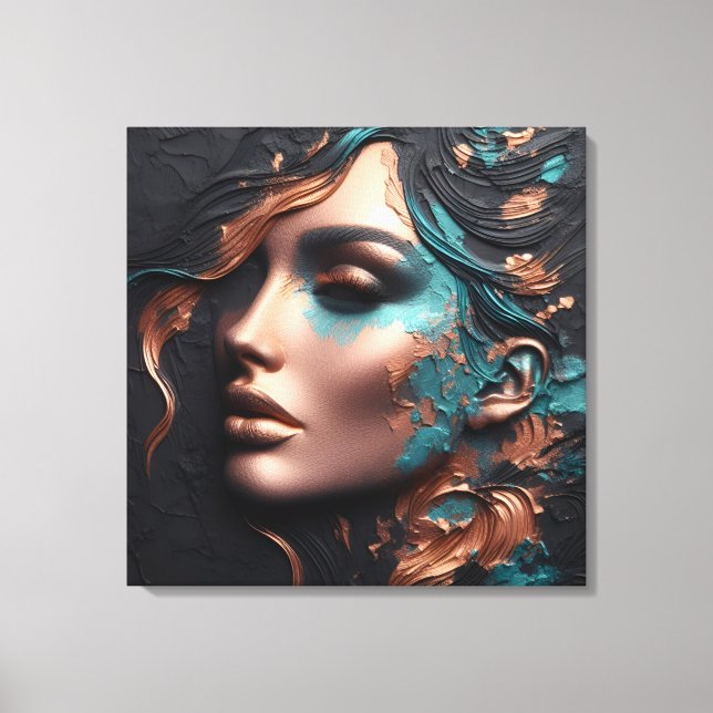 Kupfer-Frau - KI-Schöpfung Leinwanddruck (Vorderseite)