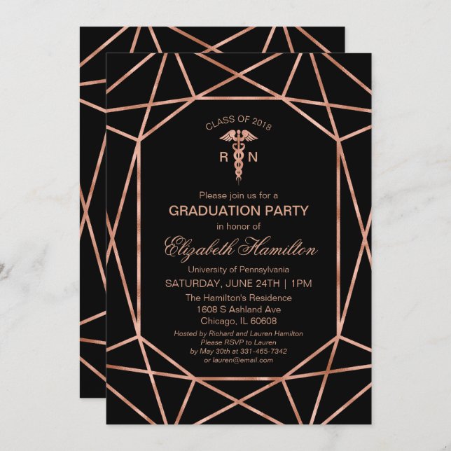 Kupfer Gem Medical Nursing School Graduation Party Einladung (Vorne/Hinten)