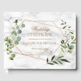 Kupfer Geometric Eucalyptus Marble Elegante Hochze Gästebuch