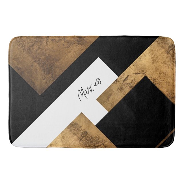 Kupfer Geometrisch Chic Monogramm Badematte (Vorderseite)