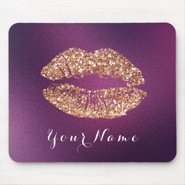 Kupfer Glitt Lila Amethyst Name Makeup Lips Kiss Mousepad (Vorne)