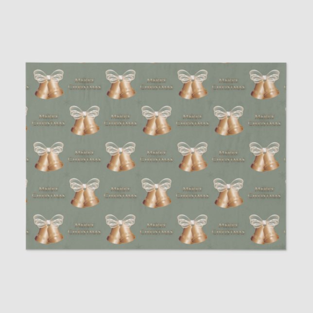 Kupfer Glocken & Cream Bow Frohe Weihnachten Seidenpapier (Vorderseite)