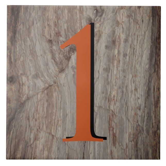 Kupfer Glow House Number Tile 1 auf grauem Stein Fliese (Vorderseite)