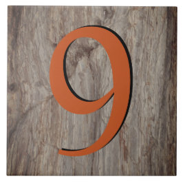 Kupfer Glow House Number Tile 9 on Gray Stone Fliese