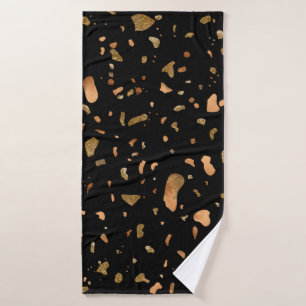 Kupfer Gold auf schwarzen Terrazzo Stone Badhandtuch Set