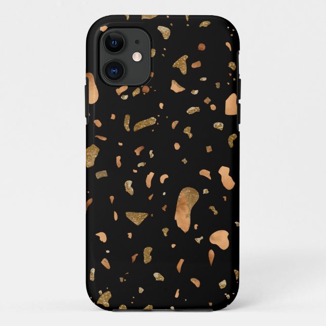 Kupfer Gold auf schwarzen Terrazzo Stone Case-Mate iPhone Hülle (Rückseite)