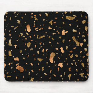 Kupfer Gold auf schwarzen Terrazzo Stone Mousepad
