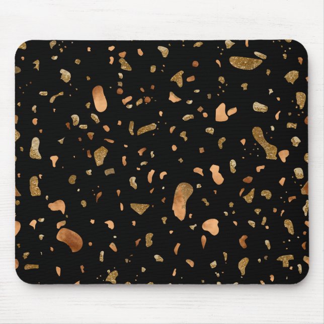 Kupfer Gold auf schwarzen Terrazzo Stone Mousepad (Vorne)