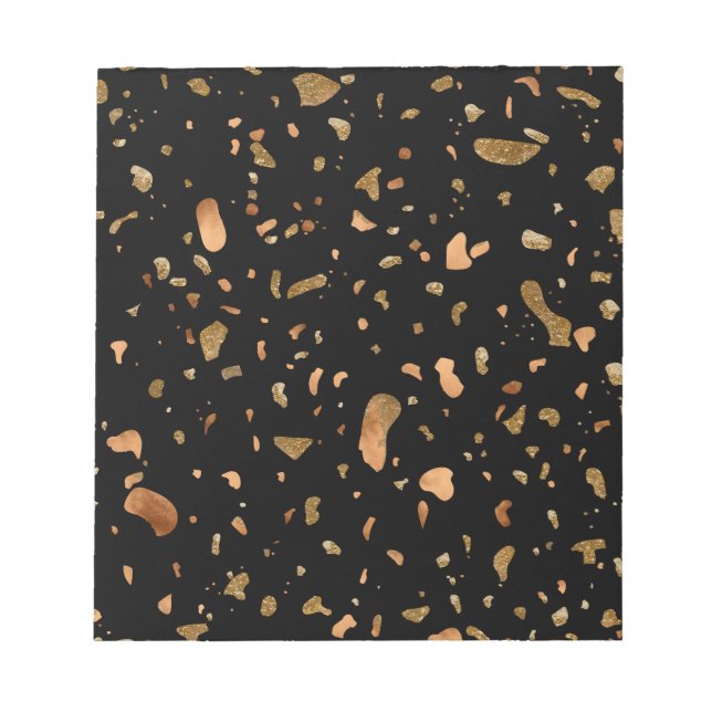 Kupfer Gold auf schwarzen Terrazzo Stone Notizblock (Vorderseite)