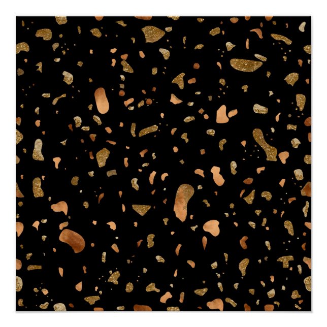 Kupfer Gold auf schwarzen Terrazzo Stone Poster (Vorderseite)
