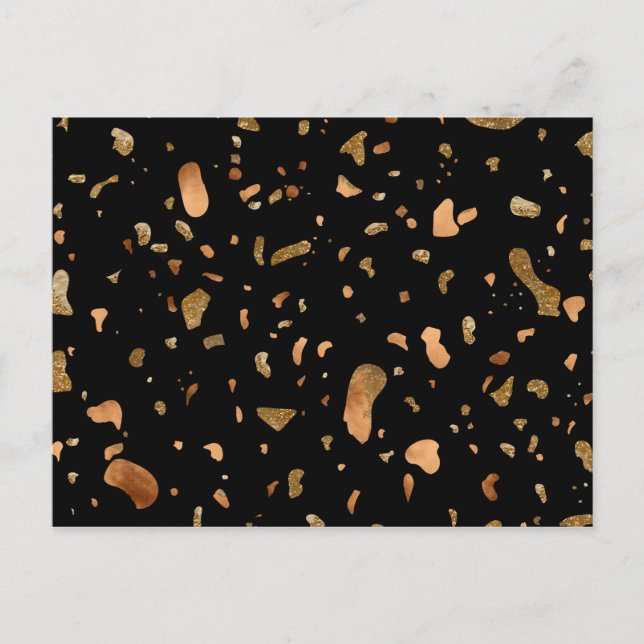 Kupfer Gold auf schwarzen Terrazzo Stone Postkarte (Vorderseite)