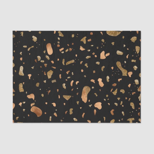 Kupfer Gold auf schwarzen Terrazzo Stone Seidenpapier (Vorderseite)
