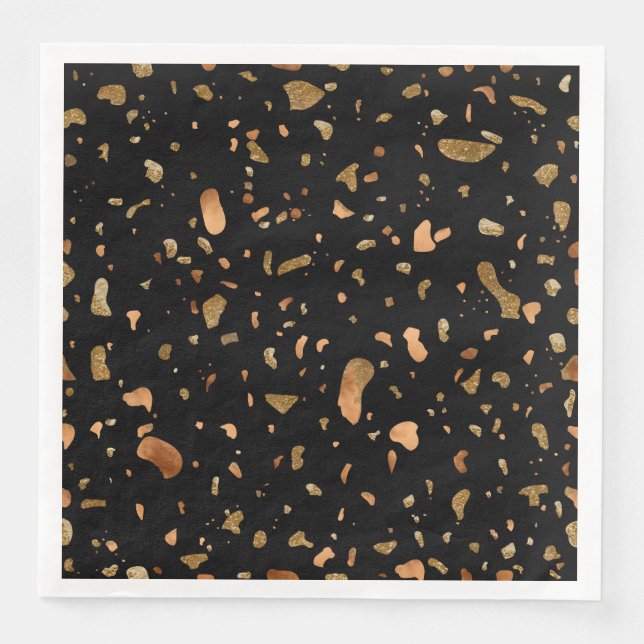 Kupfer Gold auf schwarzen Terrazzo Stone Serviette (Vorderseite)