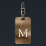 Kupfer Gold Brushed Metal Script Monogram Glam Gepäckanhänger<br><div class="desc">Kupfergelbe Messinggoldfässer mit Metallschrift Monogram,  Niedlicher Beutel Tag</div>