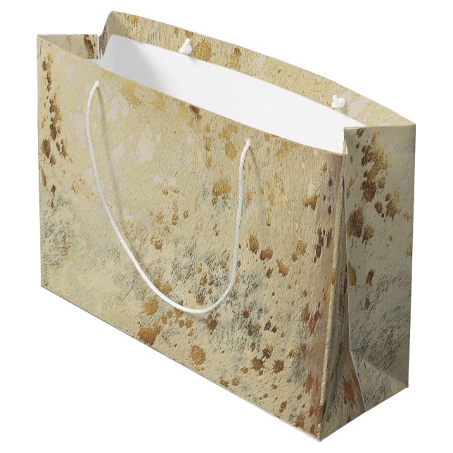 Kupfer Gold Cowhide Print Metallic Große Geschenktüte (Rückseite Schrägansicht)