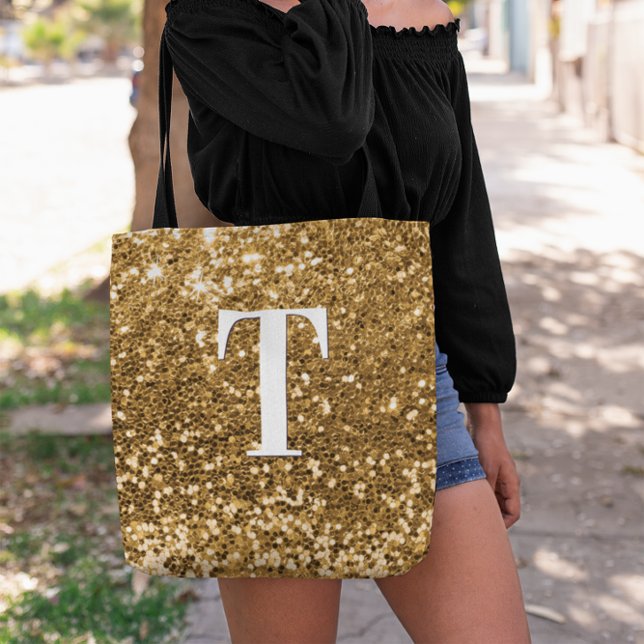Kupfer Gold Imitate Glitzer Bokeh Funkelnd Monogra (Copper Gold Faux Glitter Bokeh Sparkly Monogram Tote Bag)