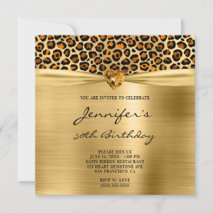 Kupfer Gold Leopard Foil Gem Herz 50. Geburtstag Einladung