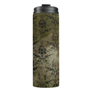 Kupfer Gold und schwarzes florales Damast Thermosbecher
