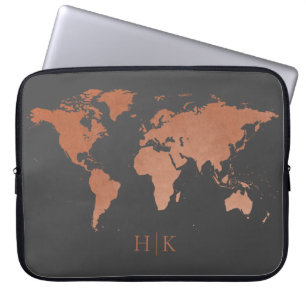 Kupfer Grau Berufliche Weltkarte Mit Monogramm Laptopschutzhülle