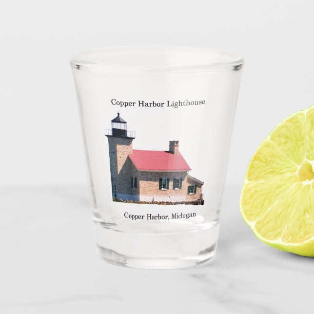 Kupfer-Hafen Leuchtturmglas Schnapsglas (Vorderseite)