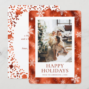 Kupfer Happy Holidays Snowflake Snow Foto Feiertagskarte