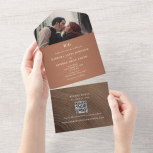 Kupfer-Holz-QR-Hochzeit All In One Einladung