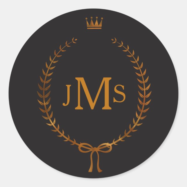 Kupfer Laurel Wreath mit Kroneneleganten Monogramm Runder Aufkleber (Vorderseite)
