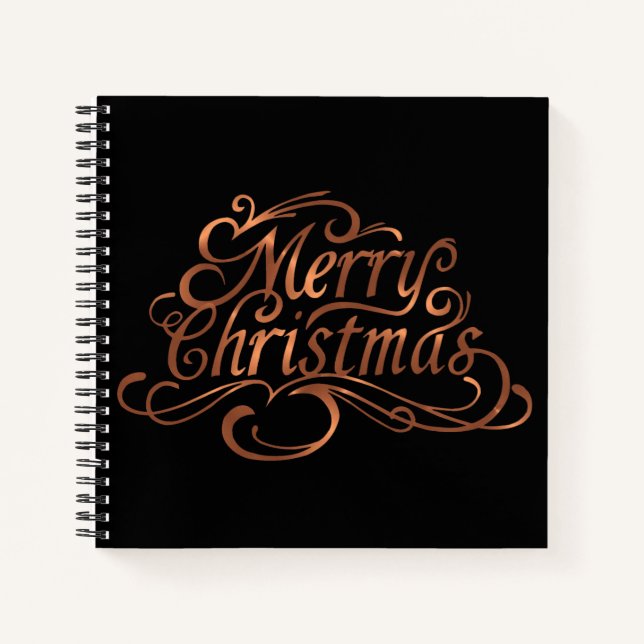 Kupfer-Look Frohe Weihnachtsskriptgestaltung Notizbuch (Vorderseite)