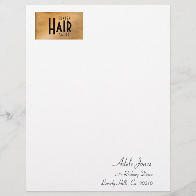 Kupfer Metallische Haarsalon Letterhead (Vorderseite)
