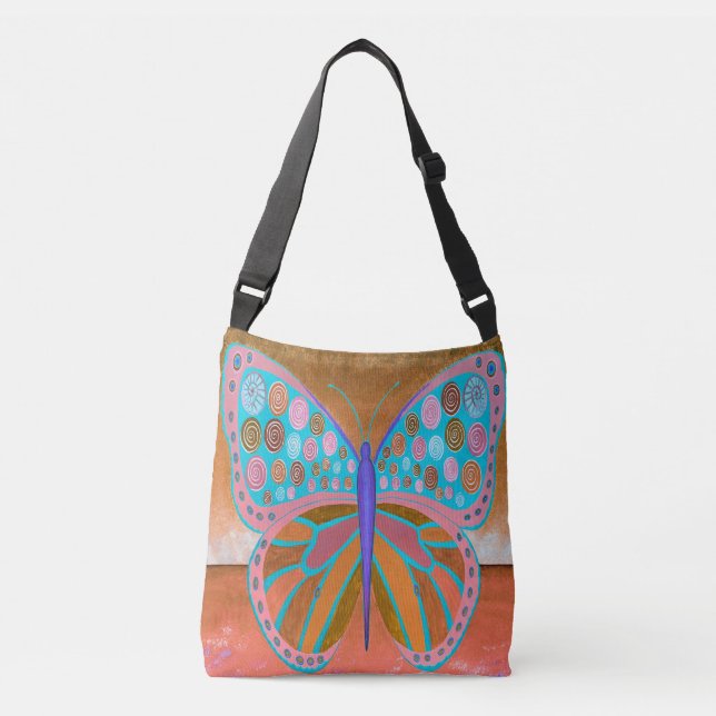 Kupfer Ocean Butterfly Crossbody Bag Tragetaschen Mit Langen Trägern (Vorderseite)
