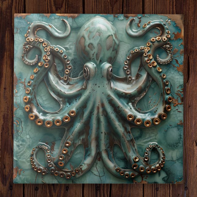 Kupfer Octopus Aquamarin Fliese (Von Creator hochgeladen)