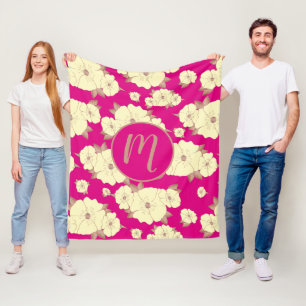 Kupfer Pastellgelbe Floral auf Fuchsia Hintergrund Fleecedecke