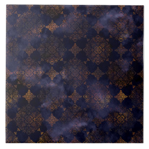 Kupfer Patina Damask Wasserfarbmuster Fliese