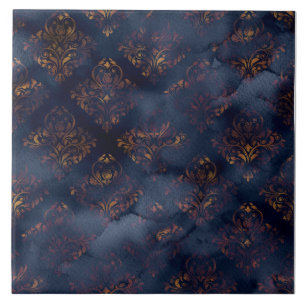 Kupfer Patina Damask Wasserfarbmuster Fliese