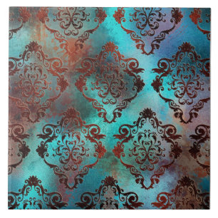 Kupfer Patina rostete Damask Fliese