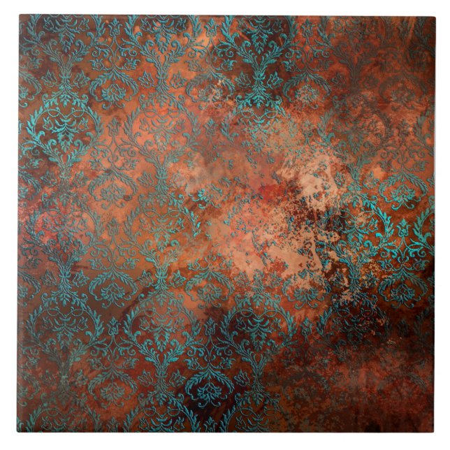 Kupfer Patina rostete Damask Fliese (Vorderseite)