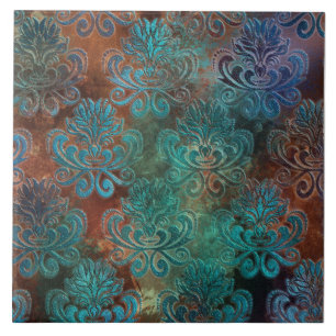 Kupfer Patina rostete Damask Fliese