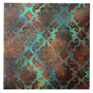 Kupfer Patina rostete Damask Fliese