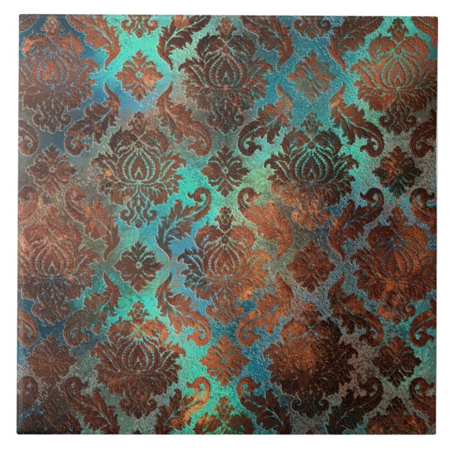 Kupfer Patina rostete Damask Fliese (Vorderseite)
