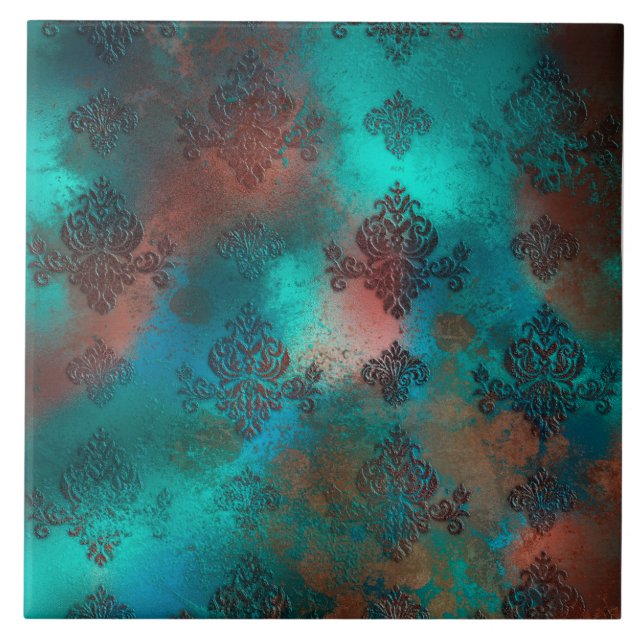 Kupfer Patina rostete Damask Fliese (Vorderseite)