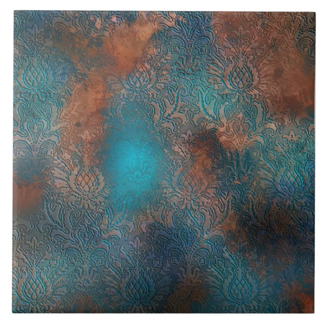 Kupfer Patina rostete Damask Fliese (Vorderseite)